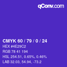カラーコード: CMYK 60 / 79 / 0 / 24 | qconv.com