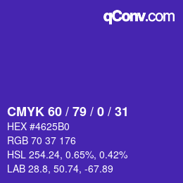 颜色代码: CMYK 60 / 79 / 0 / 31 | qconv.com