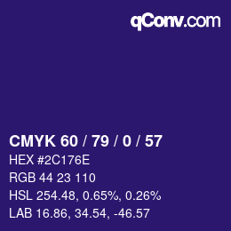 カラーコード: CMYK 60 / 79 / 0 / 57 | qconv.com
