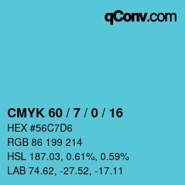カラーコード: CMYK 60 / 7 / 0 / 16 | qconv.com