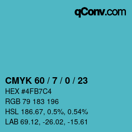 カラーコード: CMYK 60 / 7 / 0 / 23 | qconv.com