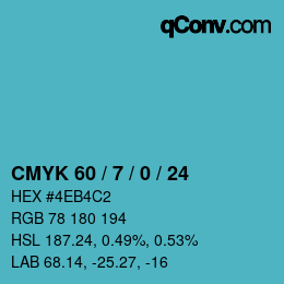 カラーコード: CMYK 60 / 7 / 0 / 24 | qconv.com