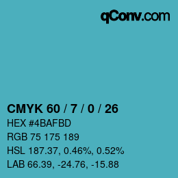 カラーコード: CMYK 60 / 7 / 0 / 26 | qconv.com