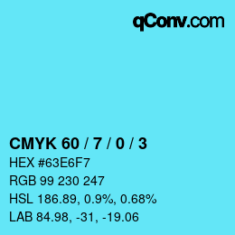 颜色代码: CMYK 60 / 7 / 0 / 3 | qconv.com