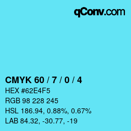 カラーコード: CMYK 60 / 7 / 0 / 4 | qconv.com