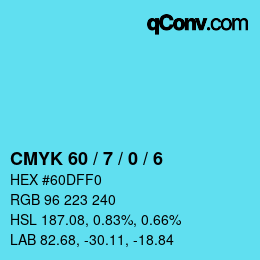 颜色代码: CMYK 60 / 7 / 0 / 6 | qconv.com