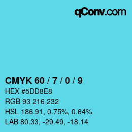 カラーコード: CMYK 60 / 7 / 0 / 9 | qconv.com