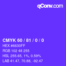 カラーコード: CMYK 60 / 81 / 0 / 0 | qconv.com