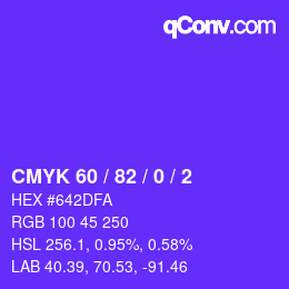 カラーコード: CMYK 60 / 82 / 0 / 2 | qconv.com