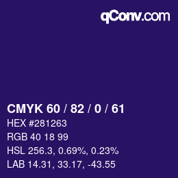 Farbcode: CMYK 60 / 82 / 0 / 61 | qconv.com