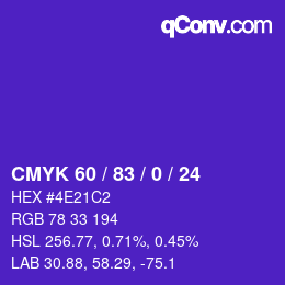 カラーコード: CMYK 60 / 83 / 0 / 24 | qconv.com