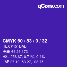 Color code: CMYK 60 / 83 / 0 / 32 | qconv.com