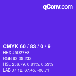 カラーコード: CMYK 60 / 83 / 0 / 9 | qconv.com