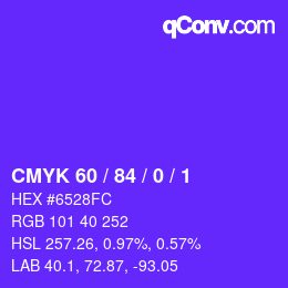 カラーコード: CMYK 60 / 84 / 0 / 1 | qconv.com
