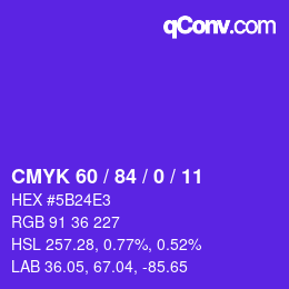 カラーコード: CMYK 60 / 84 / 0 / 11 | qconv.com