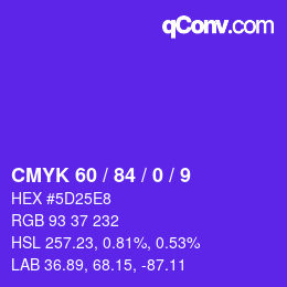 カラーコード: CMYK 60 / 84 / 0 / 9 | qconv.com