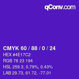 カラーコード: CMYK 60 / 88 / 0 / 24 | qconv.com