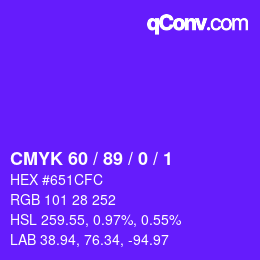 カラーコード: CMYK 60 / 89 / 0 / 1 | qconv.com