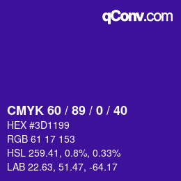 カラーコード: CMYK 60 / 89 / 0 / 40 | qconv.com