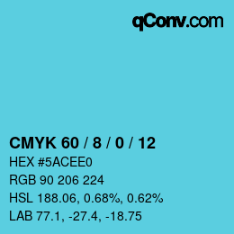 カラーコード: CMYK 60 / 8 / 0 / 12 | qconv.com
