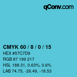 カラーコード: CMYK 60 / 8 / 0 / 15 | qconv.com