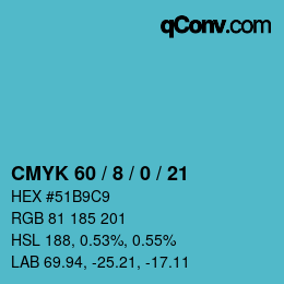 颜色代码: CMYK 60 / 8 / 0 / 21 | qconv.com