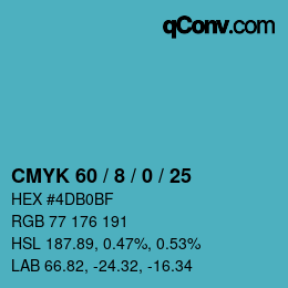 カラーコード: CMYK 60 / 8 / 0 / 25 | qconv.com