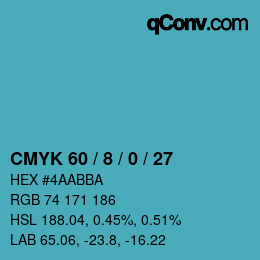 カラーコード: CMYK 60 / 8 / 0 / 27 | qconv.com