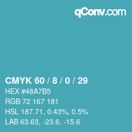 颜色代码: CMYK 60 / 8 / 0 / 29 | qconv.com