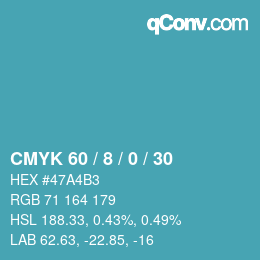 カラーコード: CMYK 60 / 8 / 0 / 30 | qconv.com