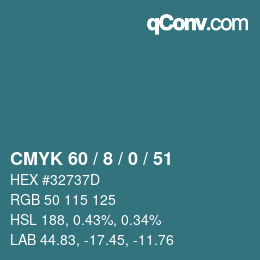 カラーコード: CMYK 60 / 8 / 0 / 51 | qconv.com