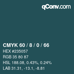Color code: CMYK 60 / 8 / 0 / 66 | qconv.com