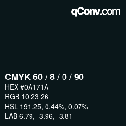 颜色代码: CMYK 60 / 8 / 0 / 90 | qconv.com
