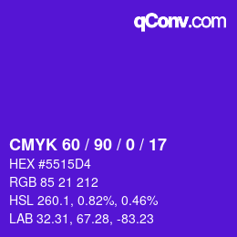 颜色代码: CMYK 60 / 90 / 0 / 17 | qconv.com