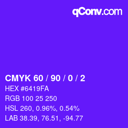 颜色代码: CMYK 60 / 90 / 0 / 2 | qconv.com