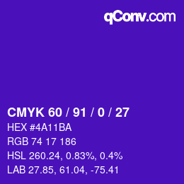 颜色代码: CMYK 60 / 91 / 0 / 27 | qconv.com