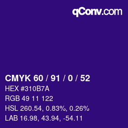 Color code: CMYK 60 / 91 / 0 / 52 | qconv.com