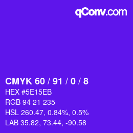 颜色代码: CMYK 60 / 91 / 0 / 8 | qconv.com