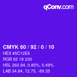 颜色代码: CMYK 60 / 92 / 0 / 10 | qconv.com