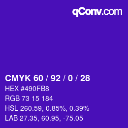 カラーコード: CMYK 60 / 92 / 0 / 28 | qconv.com