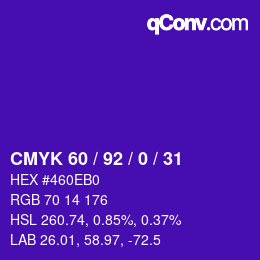 カラーコード: CMYK 60 / 92 / 0 / 31 | qconv.com
