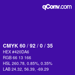 カラーコード: CMYK 60 / 92 / 0 / 35 | qconv.com