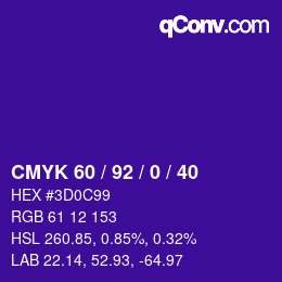 カラーコード: CMYK 60 / 92 / 0 / 40 | qconv.com