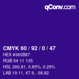 颜色代码: CMYK 60 / 92 / 0 / 47 | qconv.com