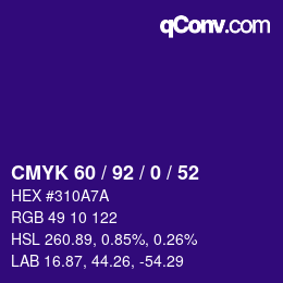 カラーコード: CMYK 60 / 92 / 0 / 52 | qconv.com