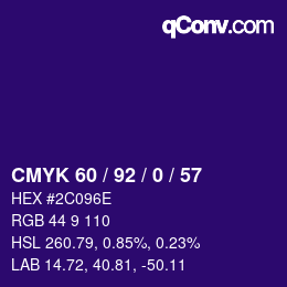 颜色代码: CMYK 60 / 92 / 0 / 57 | qconv.com