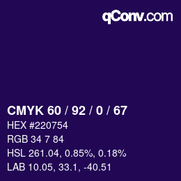 Color code: CMYK 60 / 92 / 0 / 67 | qconv.com