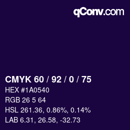 カラーコード: CMYK 60 / 92 / 0 / 75 | qconv.com