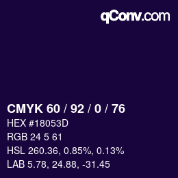 カラーコード: CMYK 60 / 92 / 0 / 76 | qconv.com