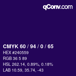 カラーコード: CMYK 60 / 94 / 0 / 65 | qconv.com